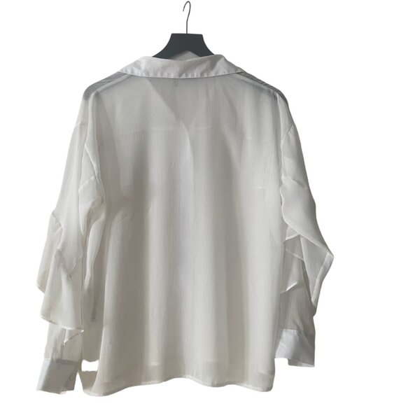 ASOS DESIGN Chiffon Ruffle Front Soft Shirt Sheer Minimalist Ivory White Size 4 - Picture 2 of 8